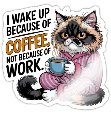 Produktbild von Spreadshirt Coffee Katze | Grumpy Katze Mit Tasse Sticker Aufkleber, 10 x 10 cm, Weiß glänzend