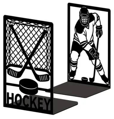Produktbild von Solidchoice – Dekorative schwarze Bücherstützen mit Eishockeytor-Design