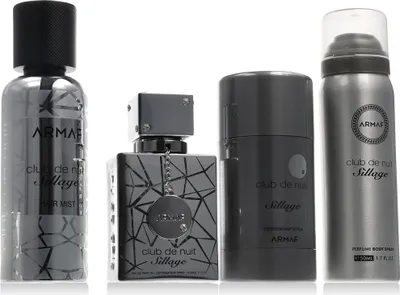 Imagen del producto de Armaf - Set de regalo Club De Nuit Sillage: Eau de Parfum (30 ml), spray corporal (50 ml), spray para el cabello (55 ml) y desodorante (75 g)