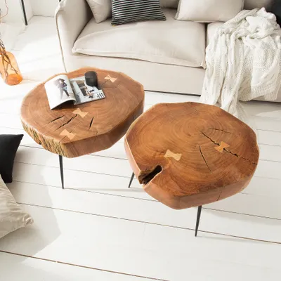 Produktbild von riess-ambiente Couchtisch GOA 60cm schwarz Akazie Massivholz Metallbeine Baumstamm rund