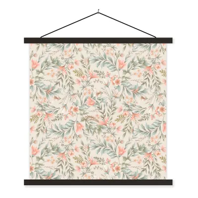 Produktbild von MuchoWow® Textilposter Blumen - Vintage - Muster 60x60 cm mit schwarzem Rahmen - Posteraufhänger