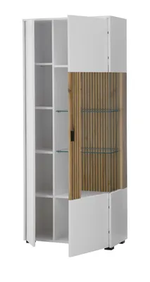 Produktbild von Vitrine "Merced" Vitrinenschrank weiß Eiche, 75 x 180 cm, mit Soft-Close und Staboptik