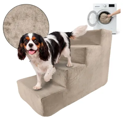 Produktbild von Muralo Treppe für Hund und Katze Rampe HUNDETREPPE Treppe für Haustiere 4 Stufen Beige Royal Stoff