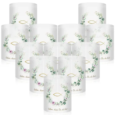 12 Windlichter Fischmotiv Tischdeko Taufe Kommunion