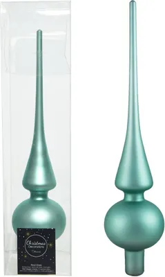 Produktbild von Christbaumspitze Echt Glas 26 x 6 cm Matt Glanz Weihnachtsbaum Spitze Baumspitze Christbaumschmuck Deko, Farbe:Arctic Blue Matt
