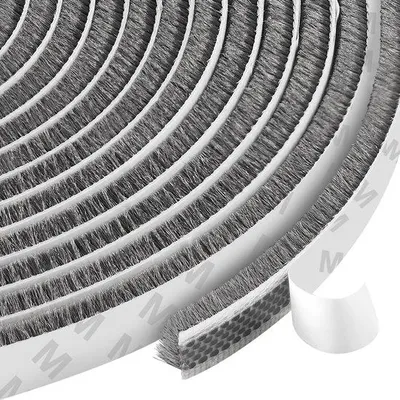 Image de Profilé de brosse insonorisant pour porte coulissante 9 x 9 mm - Bande de brosse autocollante pour portes, fenêtres et armoires