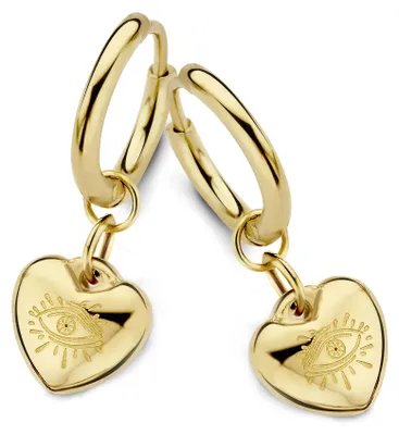 Produktbild von CO88 Collection Divine 8CE-70352 Stalen oorringen met hanger - hart - oog - 12 mm - Goudkleurig