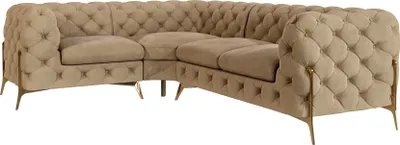 Produktbild von S-STYLE MÖBEL - Chesterfield Ecksofa Nova mit Goldene Metall Füßen aus Beige Samtstoff - Ottomane links, B/T/H: 264 cm / 204 cm / 75 cm
