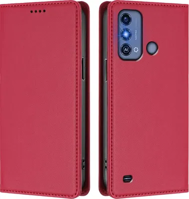 Produktbild von Handyhülle für ZTE Blade A53 Pro, Kunstleder Klapphülle Stoßfeste Magnetische Hülle mit Ständer Rot