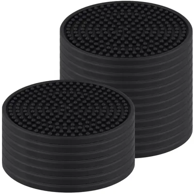 20 runde Silikon-Untersetzer, 10 cm, schwarz, rutschfest