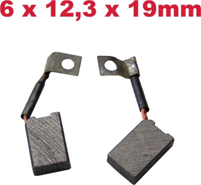 Produktbild von 2x Trade-Shop Motorkohlen Kohlebürsten Schleifkohlen Kohlestifte 6x12.3x19mm Kabellänge 30mm für viele KFZ PKW Motoren Antriebe Elektrowerkzeuge 12-24V
