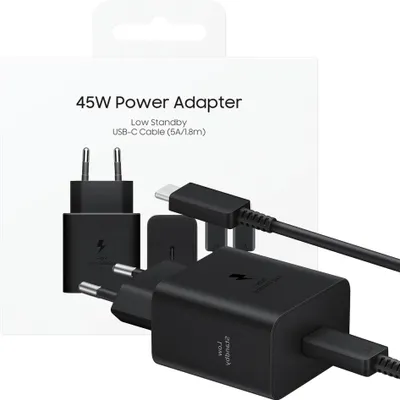 Image de SAMSUNG EP-T4511XBEGEU Cordon de charge SAMSUNG avec adaptateur noir 1,8 m, 45 Watt