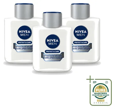 Imagen del producto de 3 unidades de bálsamo para después del afeitado NIVEA MEN Protect & Care, 100 ml cada uno. Pack ahorro