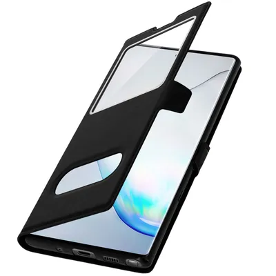 Image de Avizar, étui Galaxy Note 10 Folio avec double fenêtre et fonction support, noir