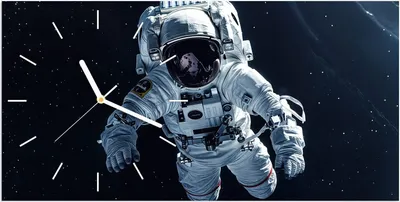 Produktbild von Wanduhr aus Glas mit Motiv Astronaut im All- 60 x 30 cm - inkl. Aufhängesystem