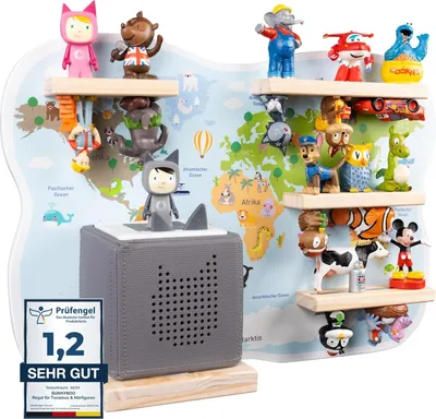 Immagine prodotto di bunnyboo scaffale Toniebox - per Toniebox e figure - spazio sufficiente per 32 figure audio Tonie - mappa del mondo - qualità testata - per ragazzi e ragazze