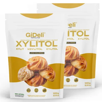 Productafbeelding van Xylitol berkenbessenzoetstof 2 kg, suikervervanger, veganistisch, goed voor de tanden, laag in calorieën, GiDeli
