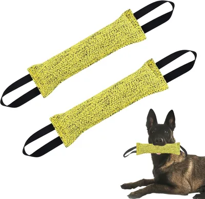 Produktbild von Hundezugspielzeug 30 cm, 2 Stücke, mit Zughaltegriffen, gelb, für Training