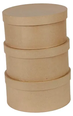 Produktbild von Runde Hutschachtel aus Pappmaché, H: 16 cm, zum Verzieren, Kartonbraun, 3er Set