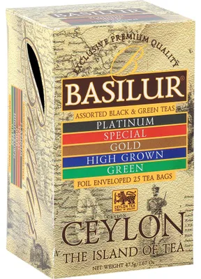 Obrázok produktu pre Sada čajov Basilur Ceylon 5 druhov čajov 25 čajových vrecúšok Čierny čaj Zelený čaj