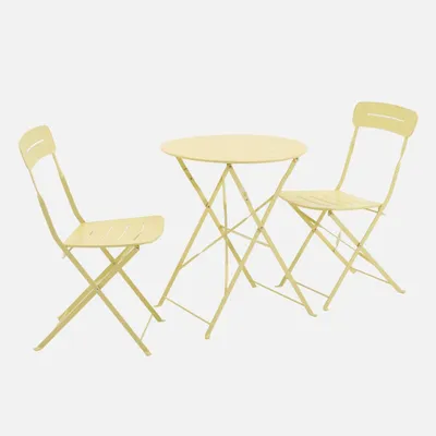 Produktbild von sweeek - Runder klappbarer Bistro-Gartentisch aus Stahl + 2 Stühle - Gelb