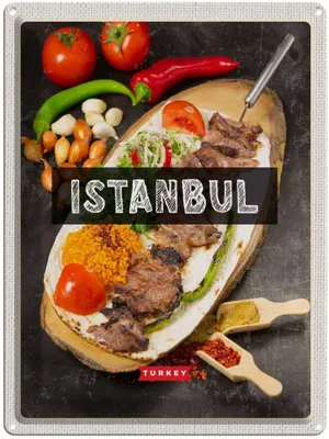 Produktbild von vianmo Blechschild 40x30 cm Istanbul Turkey Reisen Urlaub Kebab Fleisch Steak Bildmotiv Reisemotiv Essen Trinken Abenteuer