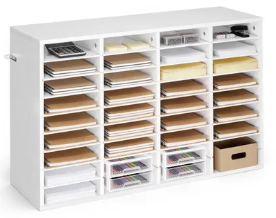 Produktbild von VEVOR Briefablage mit 36 Ablagefächern & Herausnehmbaren Regalböden, Dokumentenablage aus Holz, Aktenhalter für Büro, Zuhause oder Klassenzimmer, Literaturorganizer für Akten Dokumenten Papier, Weiß