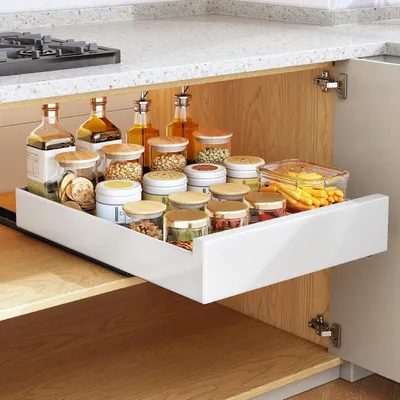 Produktbild von Ausziehbare Schublade für Küchenschränke 40x43x9 cm Weiß Kohlenstoffstahl