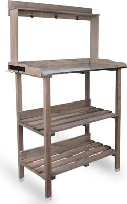 Produktbild von UNUS Pflanztisch mit 2 Böden verzinkte Arbeitsplatte grau 78x36x131 cm