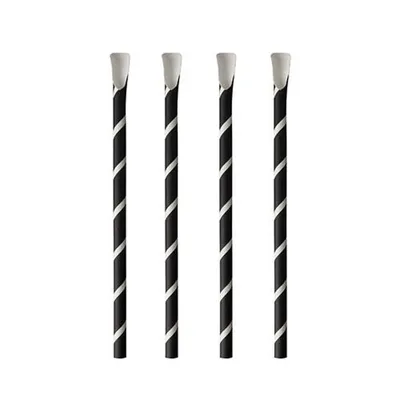 Produktbild von Papstar Papierstrohhalme mit Löffel "pure" Ø 8 mm · 20 cm schwarz/weiß "Stripes" 8 x 100 Stück