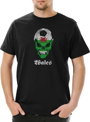 Produktbild von Urban Backwoods Classic Wales Football Skull Flag, Herren T-Shirt, Farbe: Schwarz, Größe: S