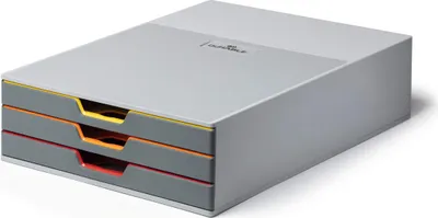 Produktbild von DURABLE szuflada VARICOLOR® ciemnoszara z kolorowymi liniami 760327, DIN C4 z 3 szufladami