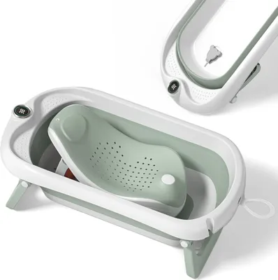 Immagine prodotto di Vasca da bagno pieghevole per bambini con sedile antiscivolo - Vasca da bagno per bambini Xxl con termometro da bagno - Dalla nascita ai 3 anni - Vasca da bagno per bambini - Regalo per bambini - Regali di nascita per ragazze e ragazzi