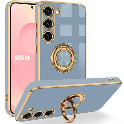Image de Coque pour Samsung Galaxy S25 FE, Protection Silicone Souple Antichoc Elégant avec Anneau - Bleu