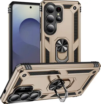 Immagine prodotto di Custodia per Samsung Galaxy S26 Ultra a doppio strato, robusta, custodia con protezione militare con supporto ad anello e supporto Oro