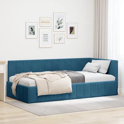 Obrázek produktu pro vidaXL Rohový rám postele s čelem modrý 90 cm x 200 cm sametový
