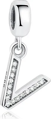Produktbild von PANDACHARMS Anhänger Charm Buchstabe V, 925er Sterling Silber, passt zu Pandora
