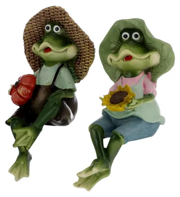 Produktbild von 2 Stück Froschpaar aus Kunstharz Kleine Tischdekoration Detailgetreues Frosch Ornament für Schreibtisch und Miniatur Feengarten