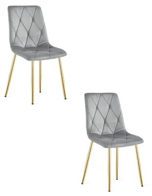 Image de Chaise - Leobert - Libra - Velours Gris Clair/Pieds Dorés - 45 X 54 X 86,5 Cm - Lot De 2