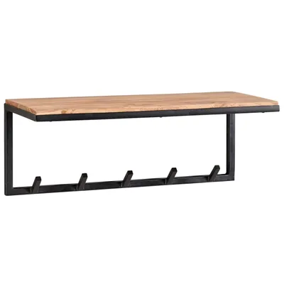 Produktbild von Design Wandgarderobe Akazie Massivholz / Metall 70x27x30 cm, Hakenleiste mit Ablage, Flurgarderobe Garderobe Wand Holz