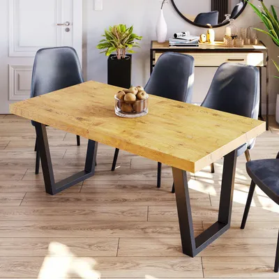 Produktbild von Furneo | Ausziehbarer Esstisch - 140/240 cm - Eiche Lancelot - Metallbeine - Stilvolles Loftdesign - für Küche und Esszimmer