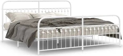 Zdjęcie produktu dla vidaXL Rama łóżka z wezgłowiem i podnóżkiem metalowa biała 193x203 cm