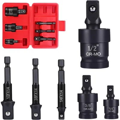Immagine prodotto di Set di adattatori per bussole, 6 pezzi, riduttore per avvitatori a percussione, adattatore di potenza, giunto cardanico con attacco 1/4", 3/8" e 1/2"