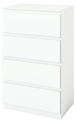 Image de Commode blanche, largeur 60 cm, avec 4 tiroirs, dimensions : 60 x 40 x 98 cm
