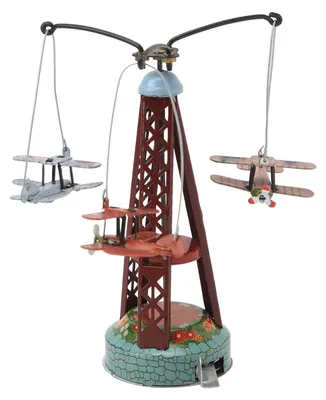 Produktbild von Doppeldecker rotierendes Spielzeug aus Weißblech, Nostalgie, Flugzeugspielzeug, Ornament