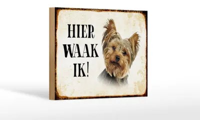 Produktbild von Holzschild Spruch 18x12 cm holländisch Hier Waak ik Yorkshire Terrier