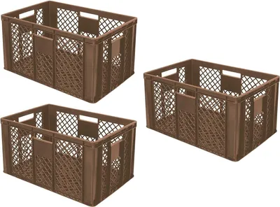 Produktbild von 3x Eurobehälter durchbrochen/Stapelkorb, Industriequalität, lebensmittelecht, 600 x 400 x 320 mm, braun
