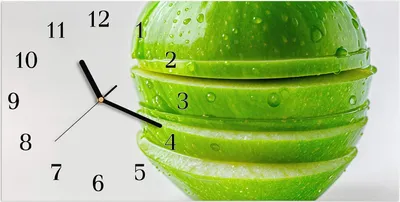 Produktbild von Wanduhr aus Glas mit Motiv Geschnittener Apfel- 60 x 30 cm - inkl. Aufhängesystem