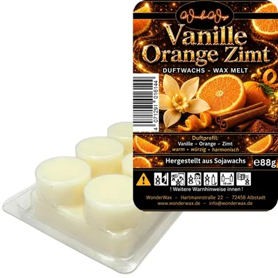 Produktbild von WonderWax Duftwachs Wax Melts für Duftlampe, 6 Kreise Duftmelt Wachsmelt Sojawachs Duftwachs Würfel für Raumdüfte, Wachs Duftöl Winter Indoor Schmelzen für Aromalampe Spicy Vanille Orange Zimt