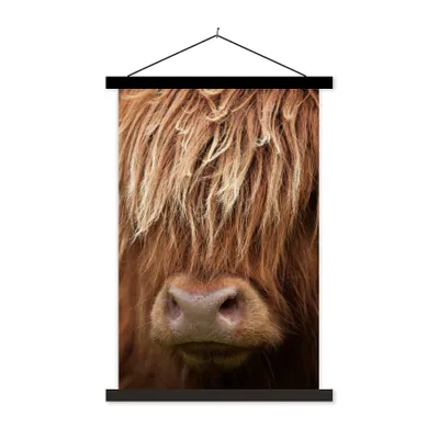 Produktbild von MuchoWow® Textilposter Schottischer Highlander - Nase - Haare 40x60 cm mit schwarzem Rahmen - Wanddekorationen